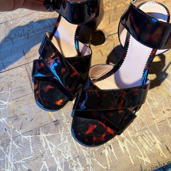 J Crew Tortoise Shell Patent Leather Block Heel Women's Sandals - Picture 8 of 10